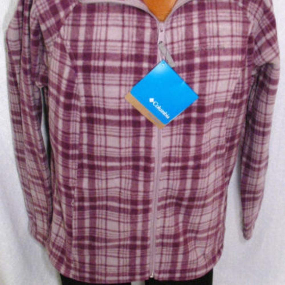Columbia Purple Plaid Soft Fleece Full Zip Jacket - Picture 3 of 5